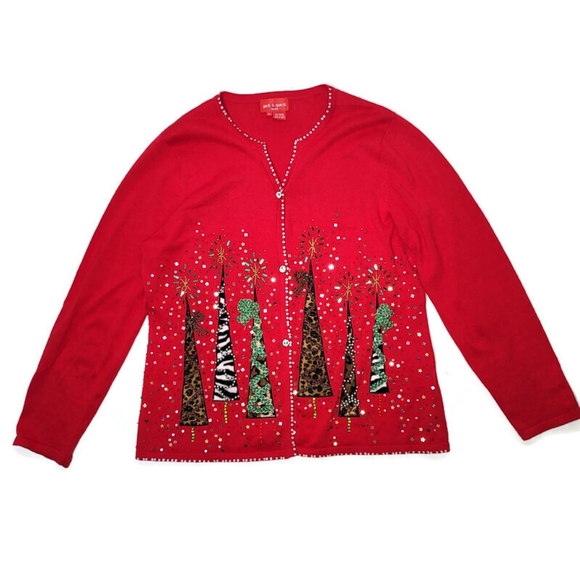 Jack B quick christmas winter embellished beaded, ribbon Christmas tree sweater - Picture 1 of 8